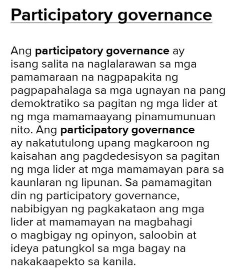 pangalan ng nagpatupad ng participatory governance